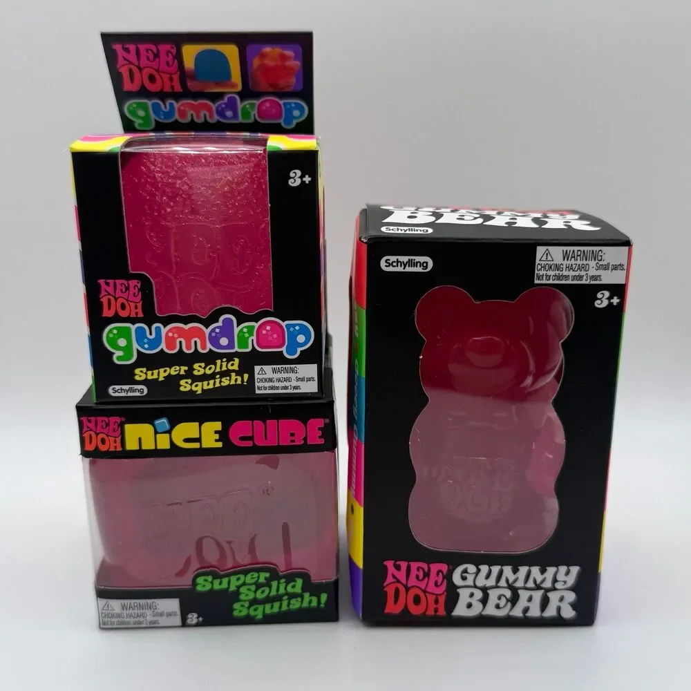 [3 PC] Schylling - NeeDoh Pink Bundle: Gumdrop, Gummy Bear, Nice Cube